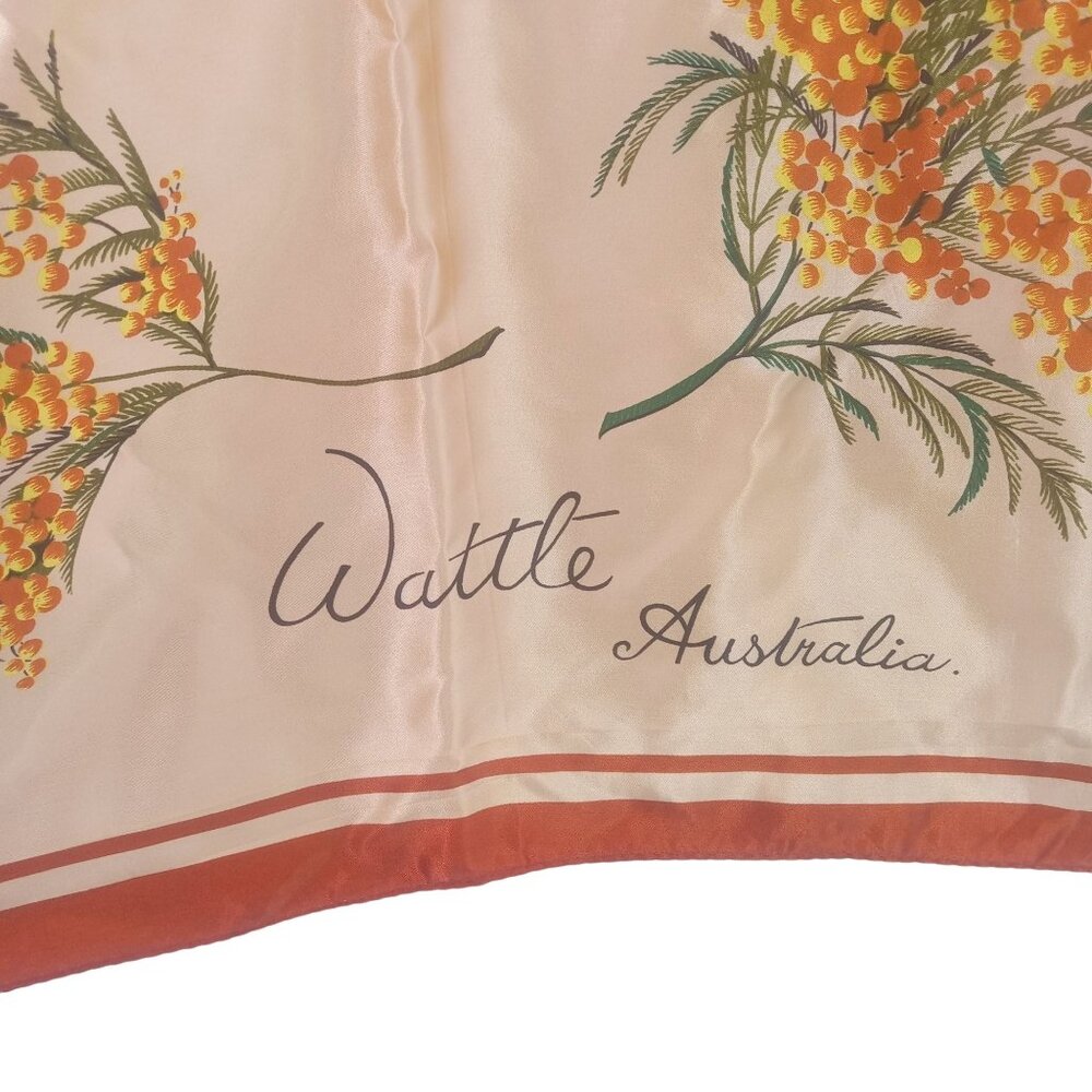 Vintage Australia Souvenir Square Large Scarf Wattle Flower Signed Neil AS IS - Picture 3 of 15